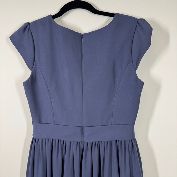 Azazie Bridesmaid Formal Dusty Blue Bow Front Midi Dress No Size Tag - Picture 5 of 16